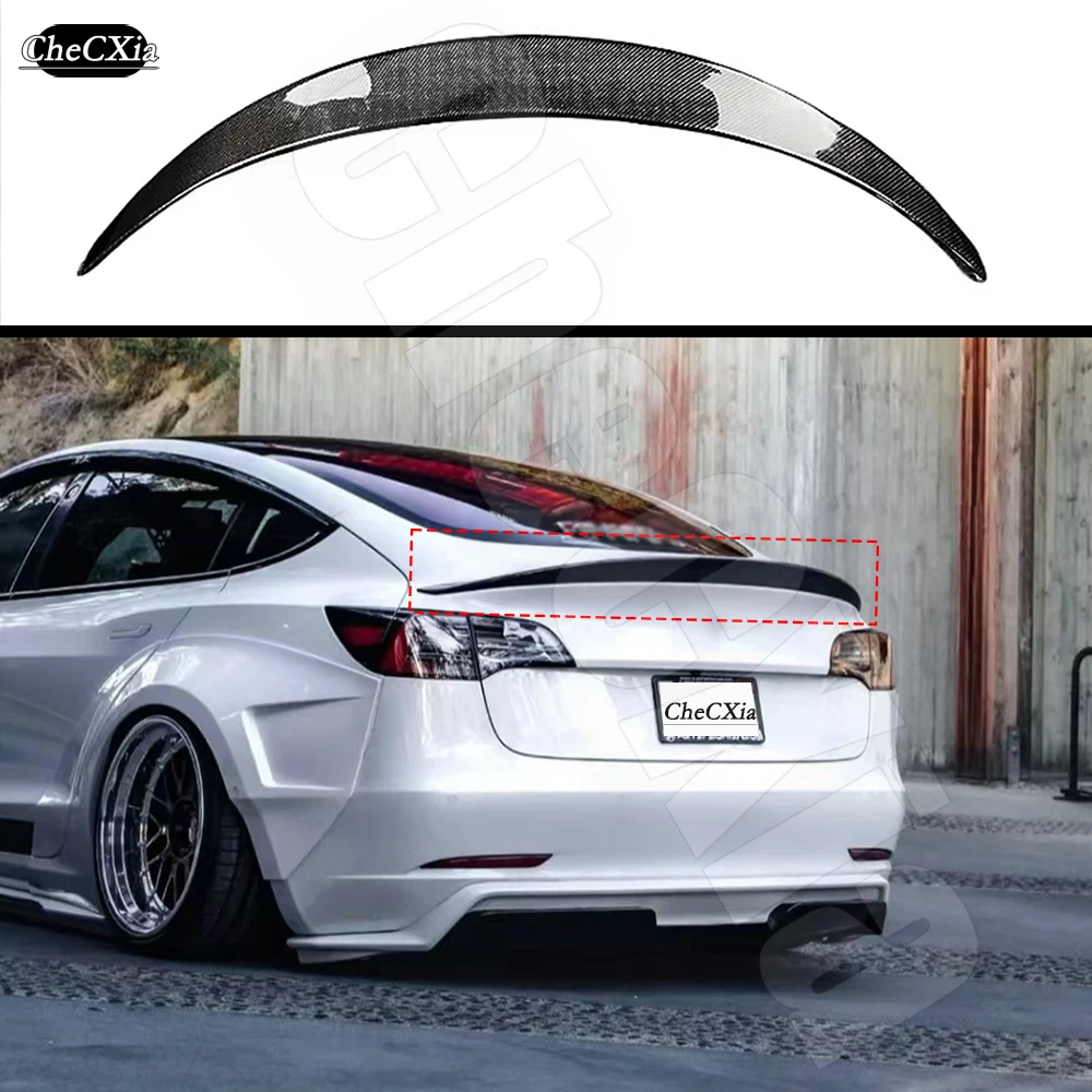 

Suitable For Tesla Model 3 2017-2022 HK Style Carbon Fiber Rear Spoiler 100% Real Carbon Fiber Material Car Trunk Spoiler