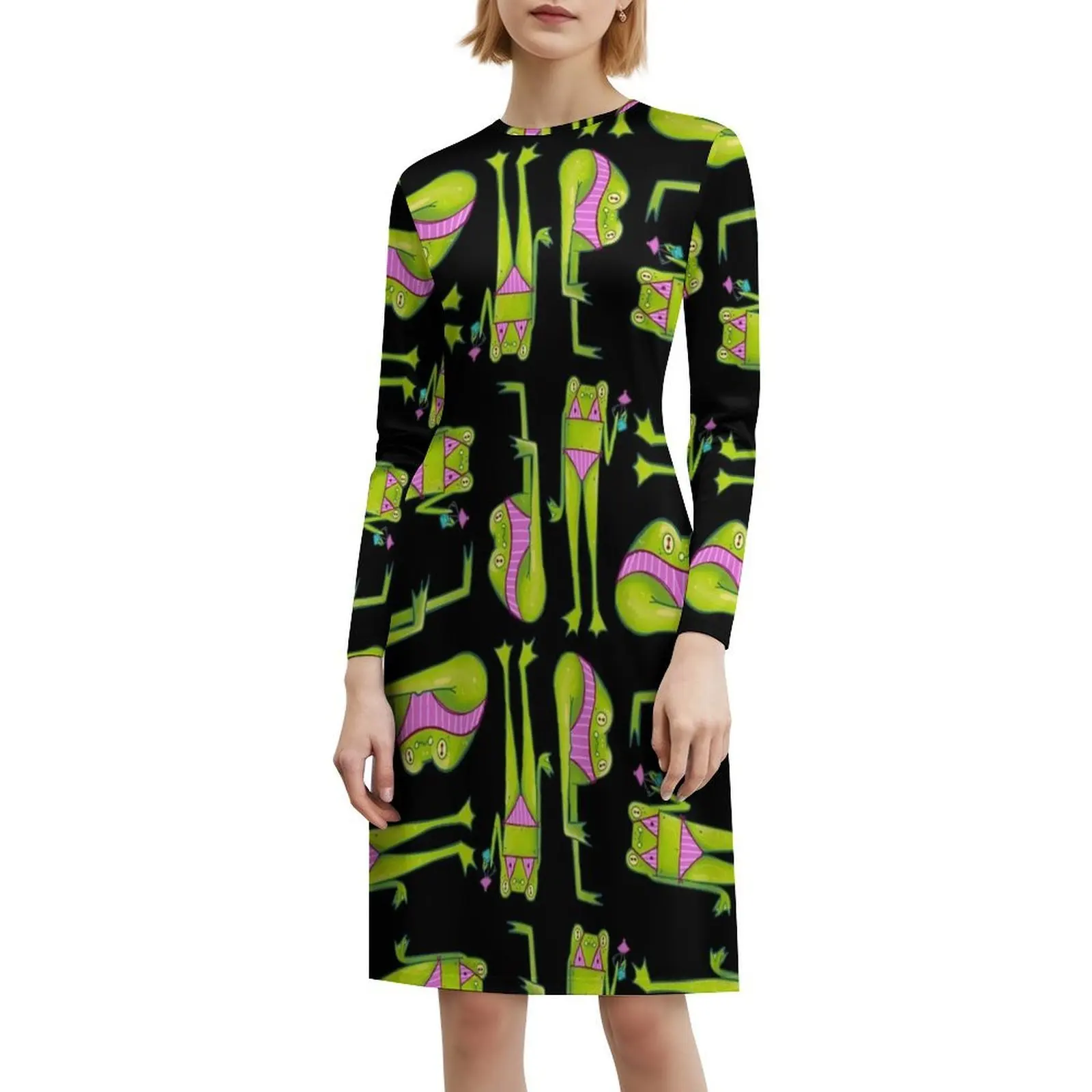 핫 프로그 썸머 - 여성 힙합 스트리트웨어 드레스 그래픽 프린트 파티 클럽웨어 프로그 아이즈 애니메이션 아트 크립틱 여성 의류