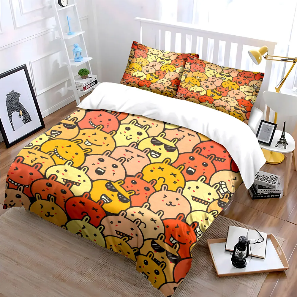 Cartoon animal expression pattern Bedding Set for Kids Luxury Gift 3pcs Digital Print Comforter Set Soft Comfortable Breathable