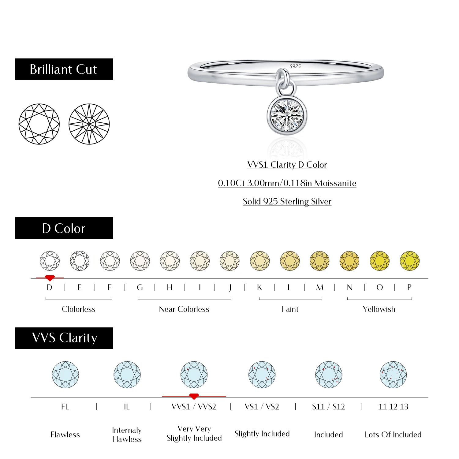 Women's MODIAN D Color Round Moissanite Ring, Wedding Gift