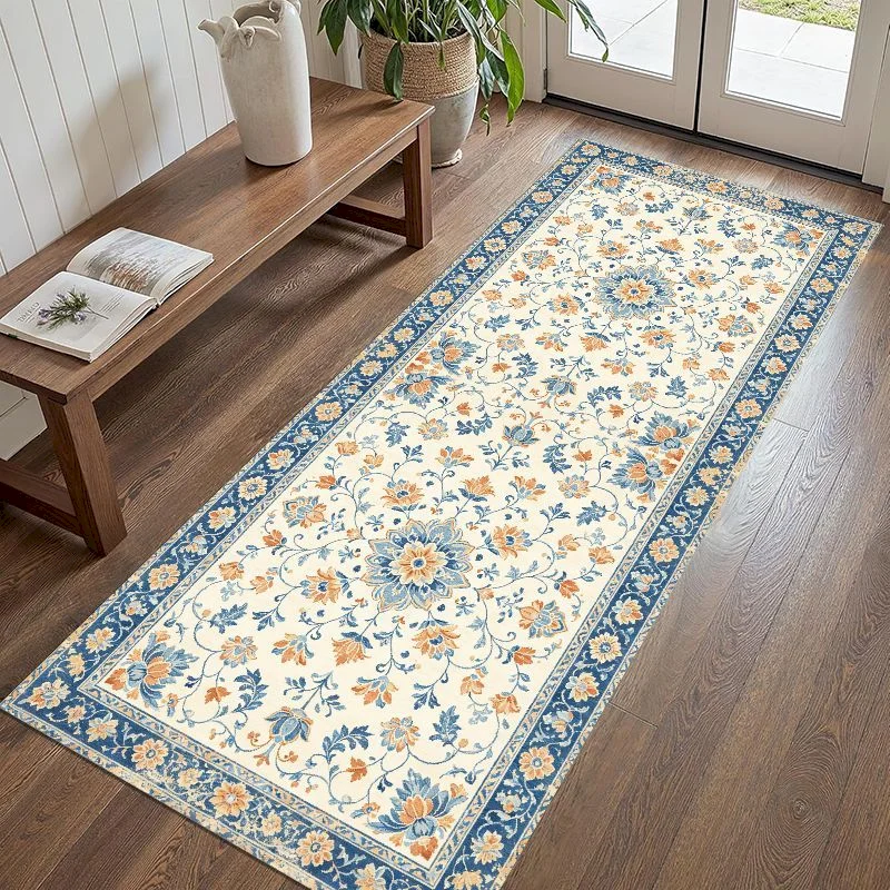 VIKAMA Retro Oriental Flower Corridor Carpet Anti slip Soft Badge Carpet Bedroom Living Room Bohemian Carpet Home Decoration