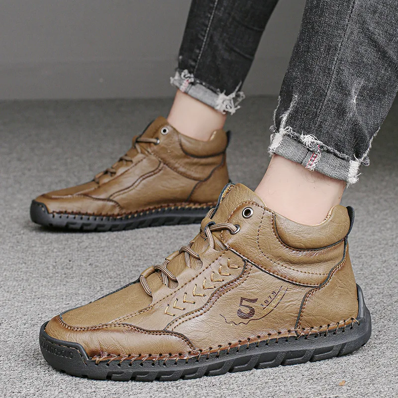 اليدوية جلد الرجال الأحذية في الهواء الطلق تصميم أحذية رياضية رجل تنفس أحذية من الجلد عادية الرجال حذاء من الجلد الخريف حجم كبير 2025