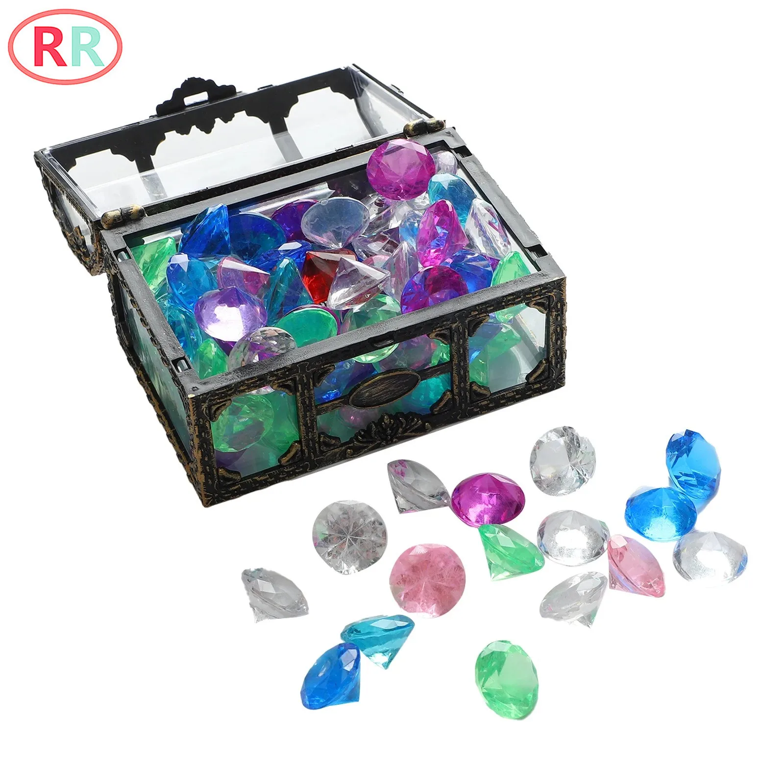 

Kids Acrylic Diamonds Gems with Pirate Treasure Chest for Play House DIY Plastic Toys Birthday Party Beach Swimming Pool