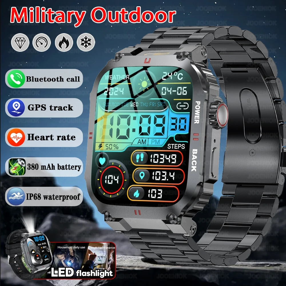 

2025 New Military GPS Smart Watch Men Flashlight Waterproof 380mAh Battery Outdoor Sport Tracker Bluetooth Call Smartwatch Man