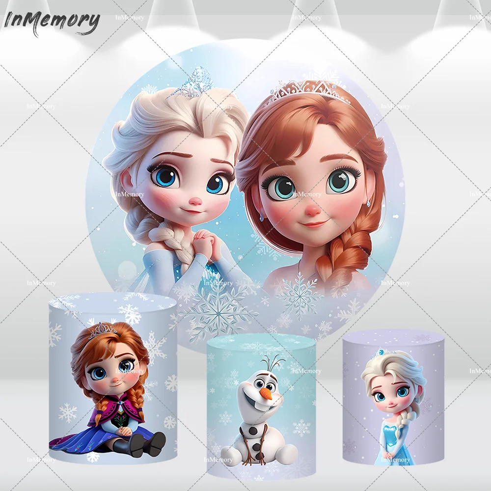 

Cute Baby Anna and Elsa Round Backdrop Cover Princess Girls 1st Birthday Circle Background Photography Photo Studio