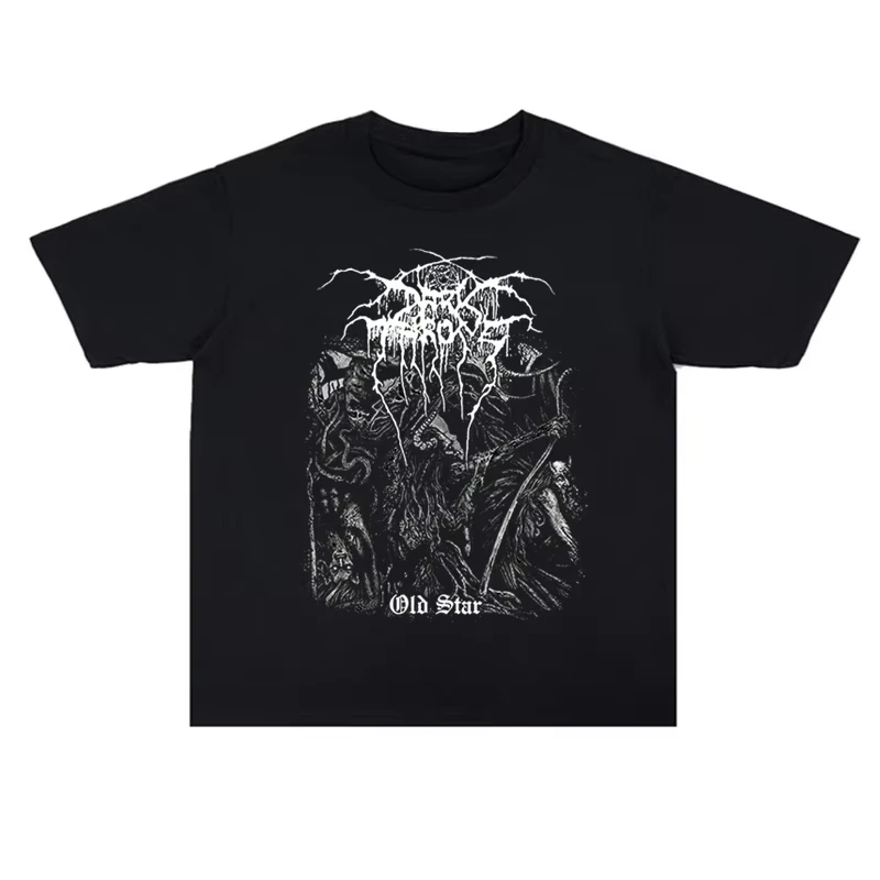 2025 Black Metal Darkthrone Dark Trono Rock Band Camisetas de algodón estampadas para hombres y mujeres Camiseta de manga corta de alta calidad para hombres