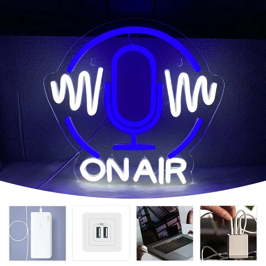 On Air Led Neon Sign, Microphone Icon, Suitable For Game Room, Recording Room, Live Broadcast Room, Music Studio And Bar Decor. - view 4