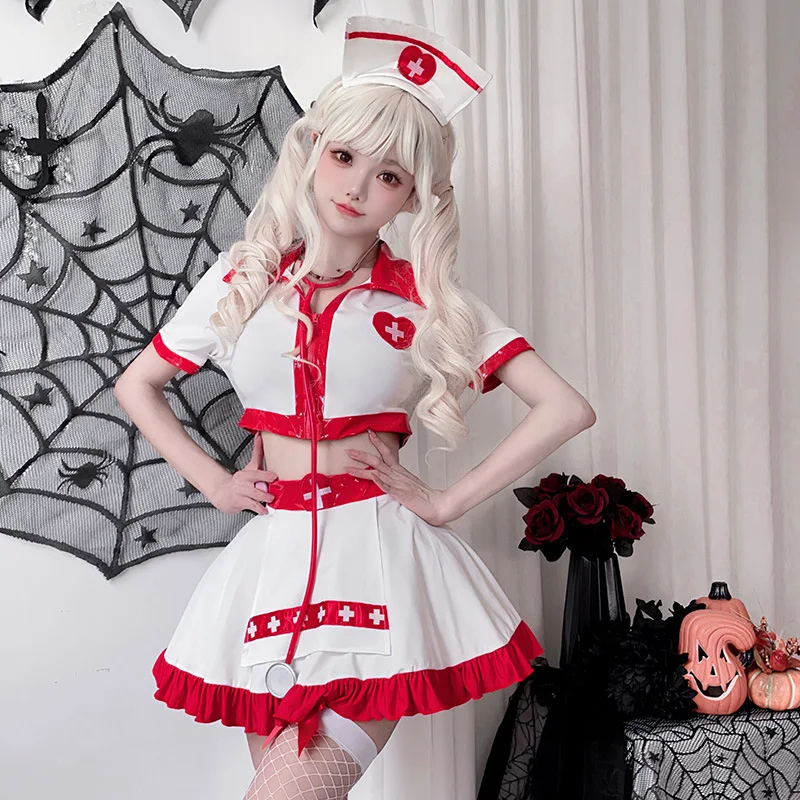 

Halloween Adult Costume Western Sexy Nurse Outfit Nurse Dress Headwear Socks Stethoscope Stage Performance Costume Plus Size
