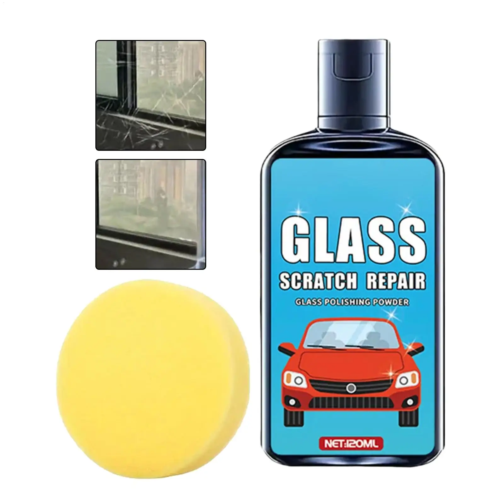 Window Scratch Remover 120ml Window Scratch Repair with Sponge Auto Glass Polishing Liquid for Detailing Automotive Garage