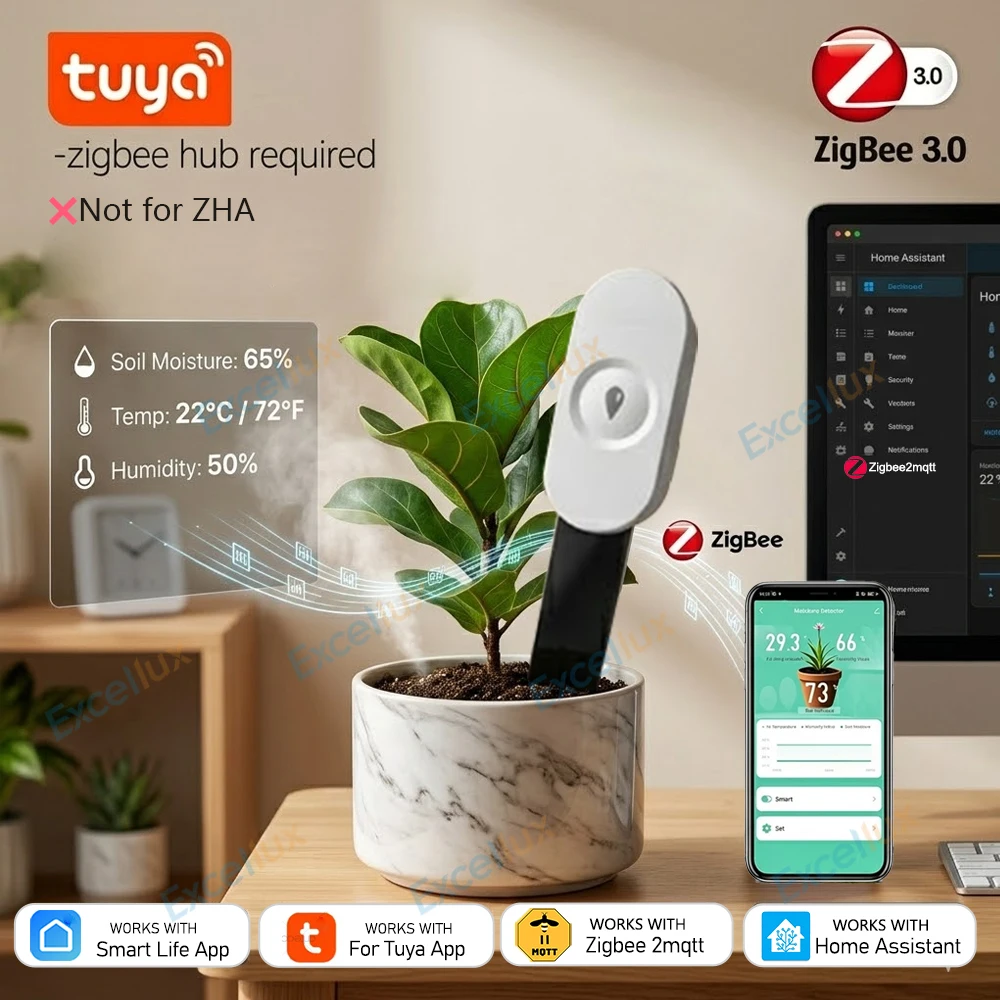 Testeur de sol intelligent Zigbee, détecteur de température de l'air, d'humidité et de mouillage du sol, moniteur de plantes pour Home Assistant Z2M Tuya Smart Life