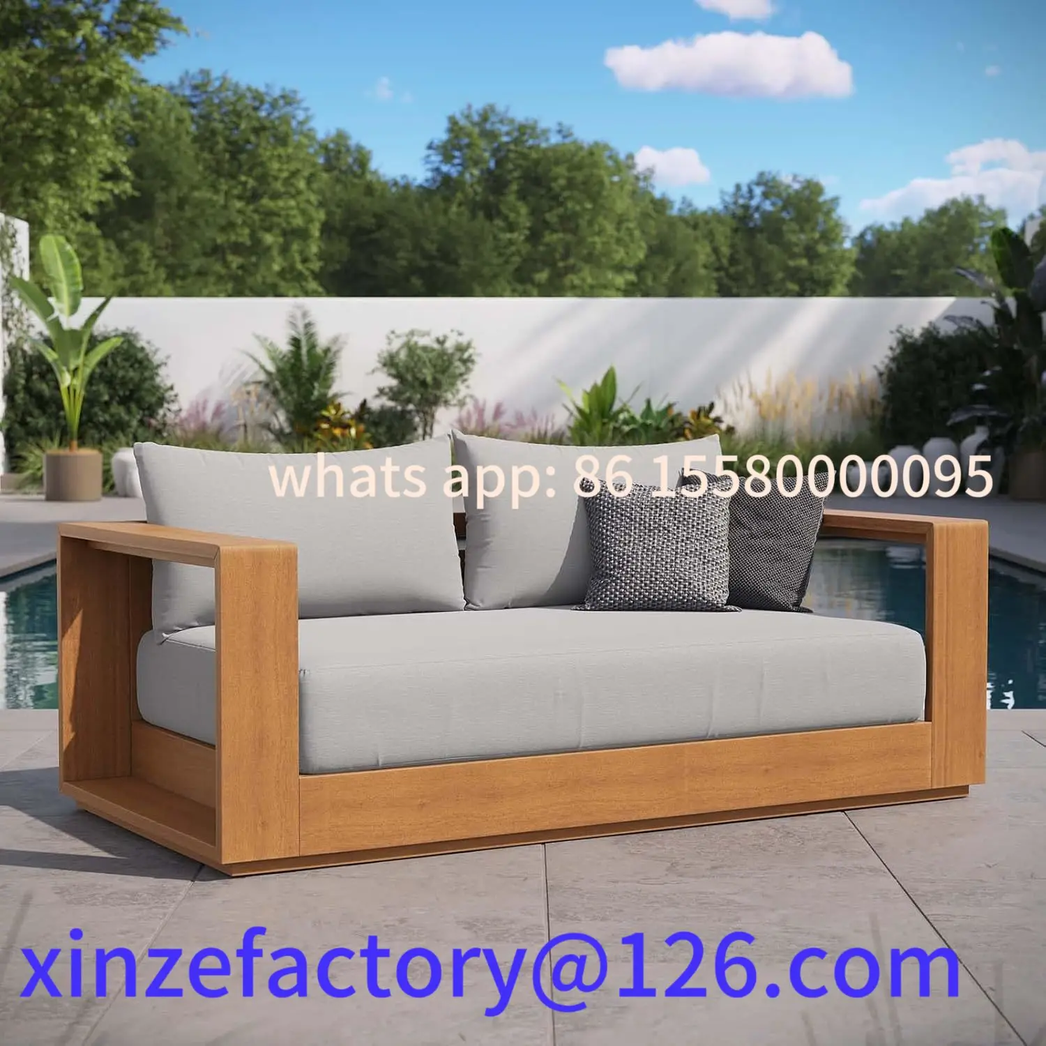 

Customizable Tahoe Acacia Wood Outdoor Patio Loveseat in Natural Light Gray with Weather-Resistant Cushions