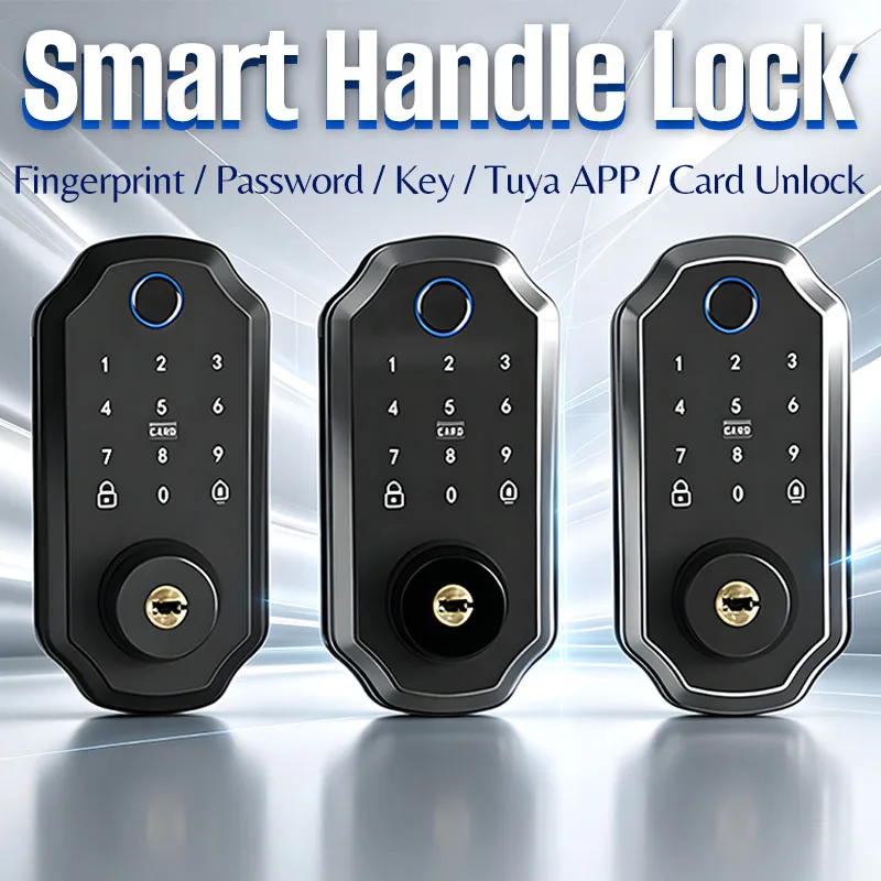 Smart Door Lock with Tuya APP / Biometric Fingerprint / Password /Smart Card /Key Unlock/ USB Emergency Charger Electronic Lock