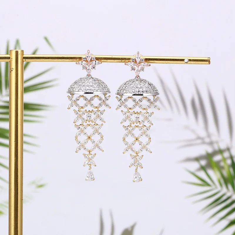 Bilincolor Silver Needle Zircon Jellyfish Flower Colored Earrings for Women