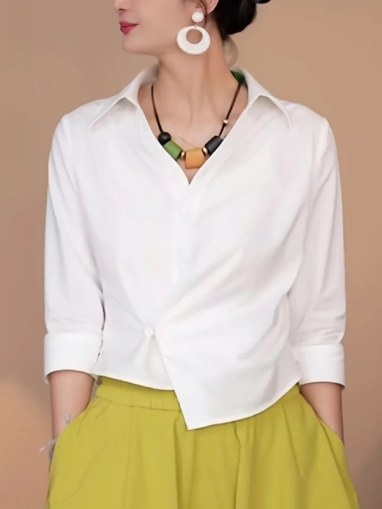 

Уникальная шикарная женская рубашка асимметричного дизайна, весна-лето, премиум-класс, свободный крой, корейский стиль, для повседневной носки, модная.