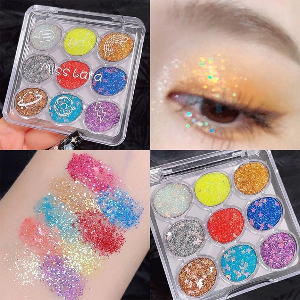 Paleta de sombra de ojos de lentejuelas nacaradas, 9 colores, brillo, resistente al agua, larga duración, a prueba de sudor, maquillaje de ojos