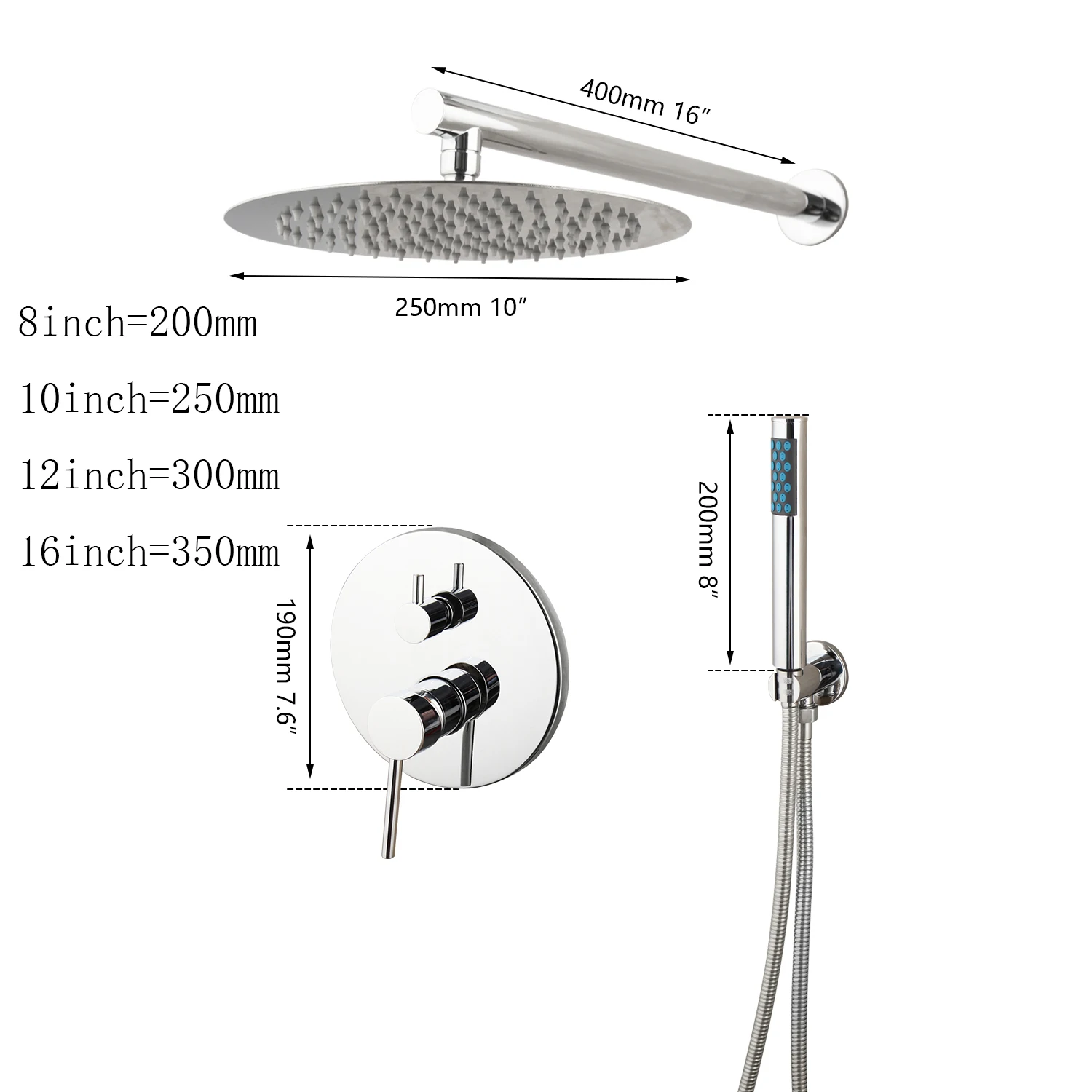 SINLAKU Chrome Finished Bathroom Shower Faucet Wall Mount Rainfall  Round Shower Head Shower Set Mixer Tap Embedded Box Valve