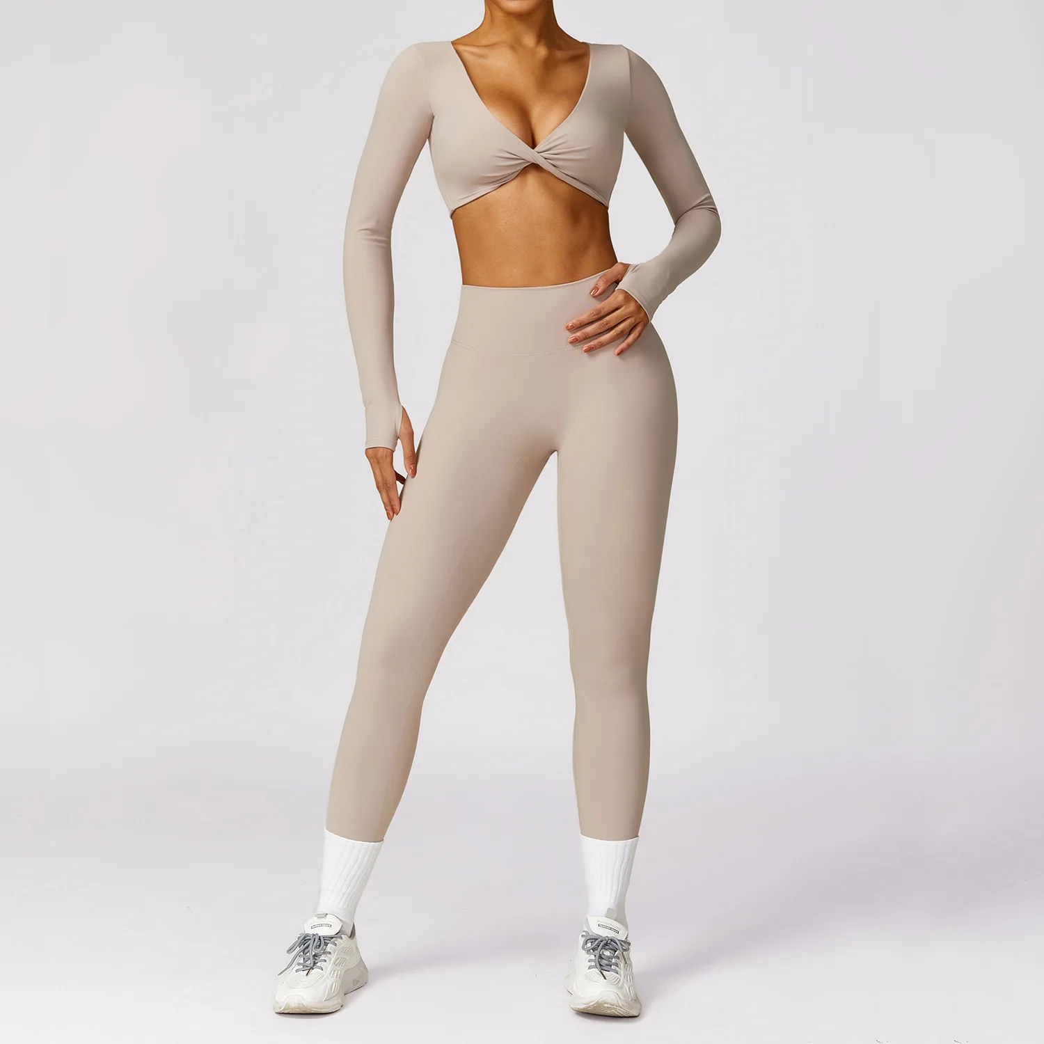 Women Yoga Set 2PCS Workout Tracksuit Sportswear Gym Clothing Fitness Long Sleeve Crop Top High Waist Leggings Sports Suits