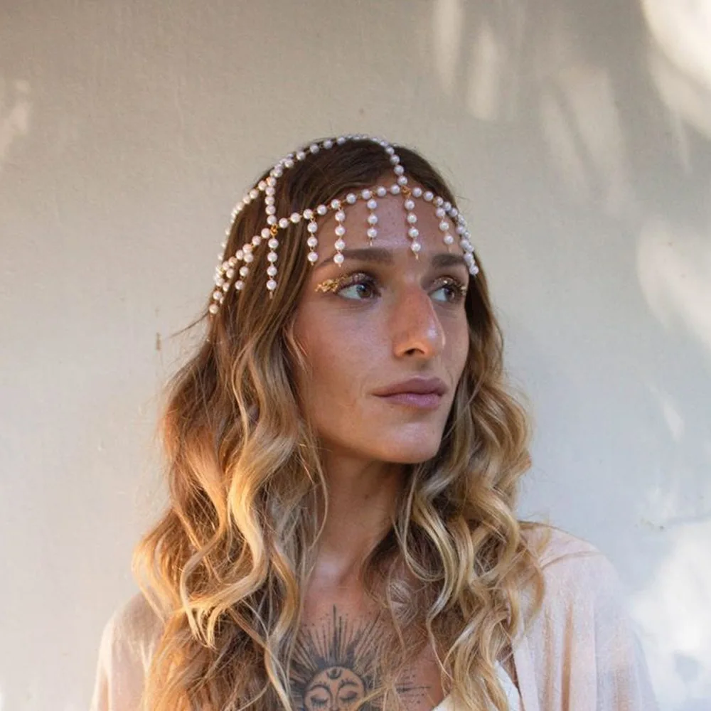 Great Gatsby Pearl Tassel Headpiece Cap Wedding Hair Accessories Indian Jewelry Elegant Bridal Head Chain Hat Women Prom Gifts