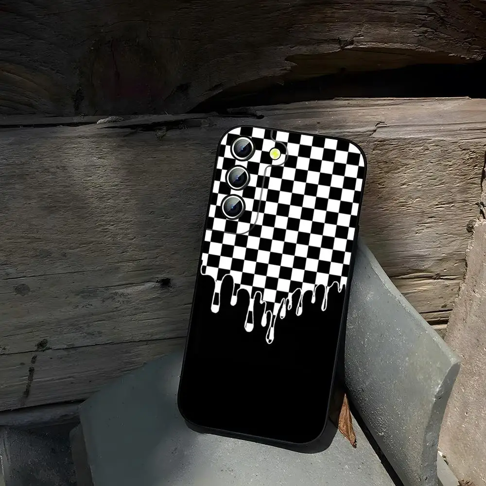 Black White C-Checkered Pattern Phone Case For Samsung S26 S25 S24 S23 S22 S21 S20 Ultra Fe Plus Cover