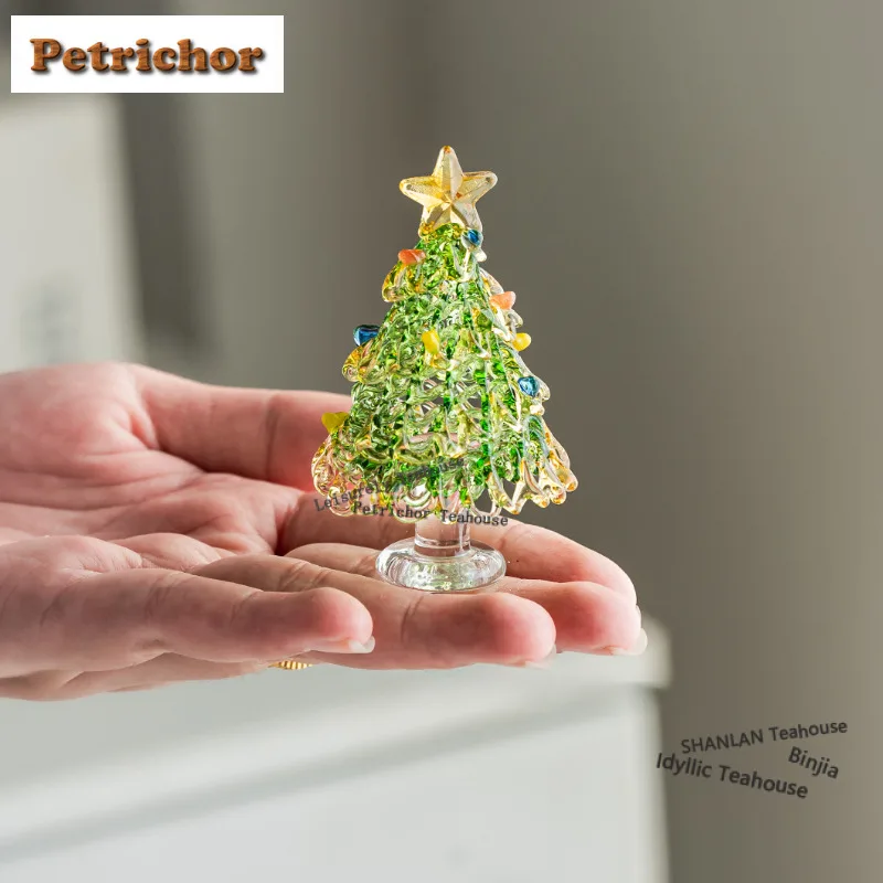 Handmade Azure Stone Glazed Christmas Tree Tea Pet Antique Flowerpot Landscaping Tea Figurine Play Toys Tea Statue Ornaments