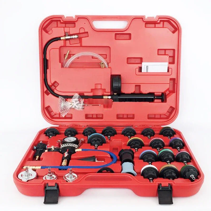 

28pcs Water Tank Leakage Tester Universal Radiator Pressure Tester Kit Car Cooling System Tester Detector Pressure Gauge