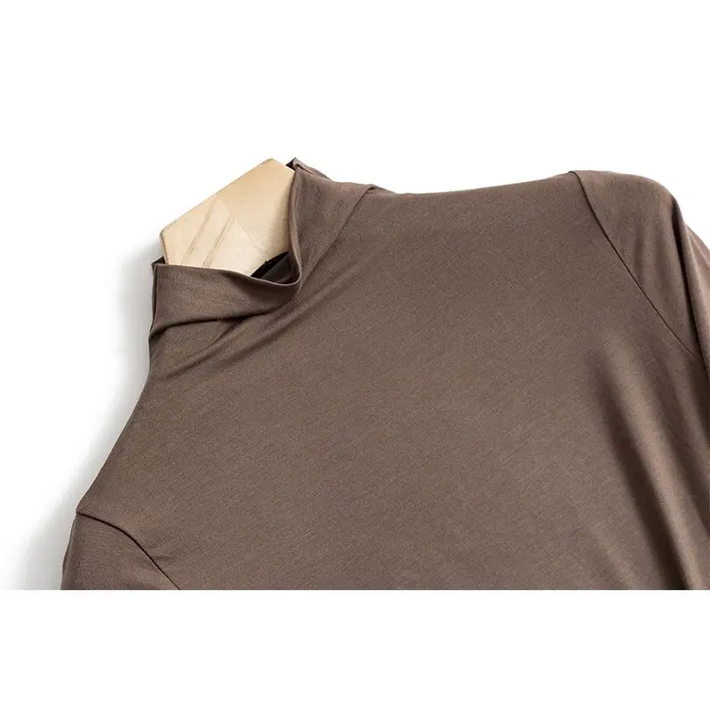 Classic Style Women's Modal Turtleneck Half High Neck T-Shirt 2025 Autumn Winter Five-Sleeve Slim Fit Thin Bottoming Casual Tees