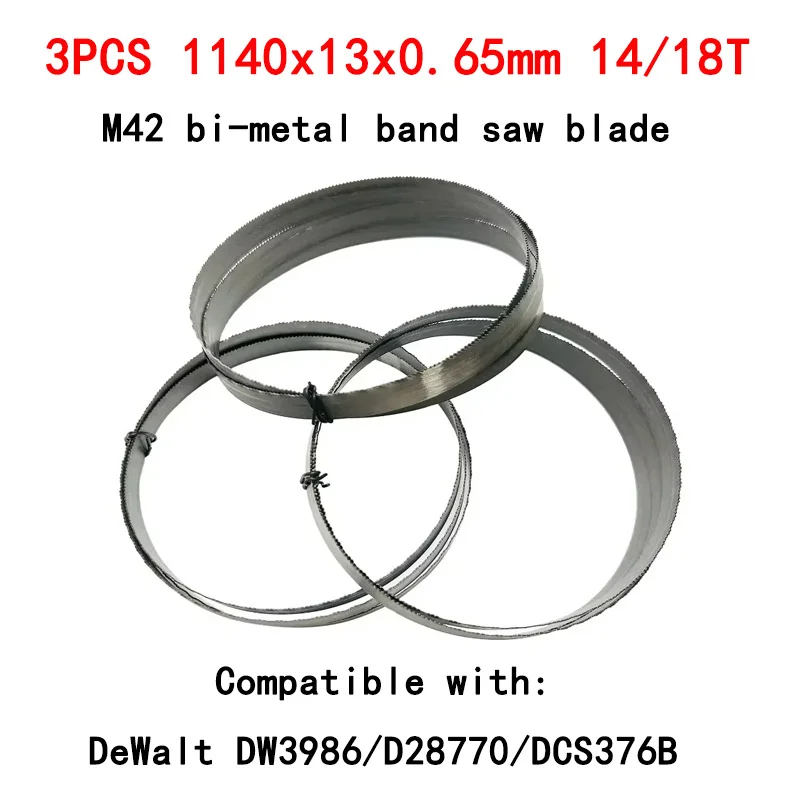 3pcs 1140 Portable Bandsaw Blades Bi Metal M42 Band Saw Blade 1140 13 0.65mm 14/18 TPI for DeWalt DW3986 Milwaukee 48-39-0561