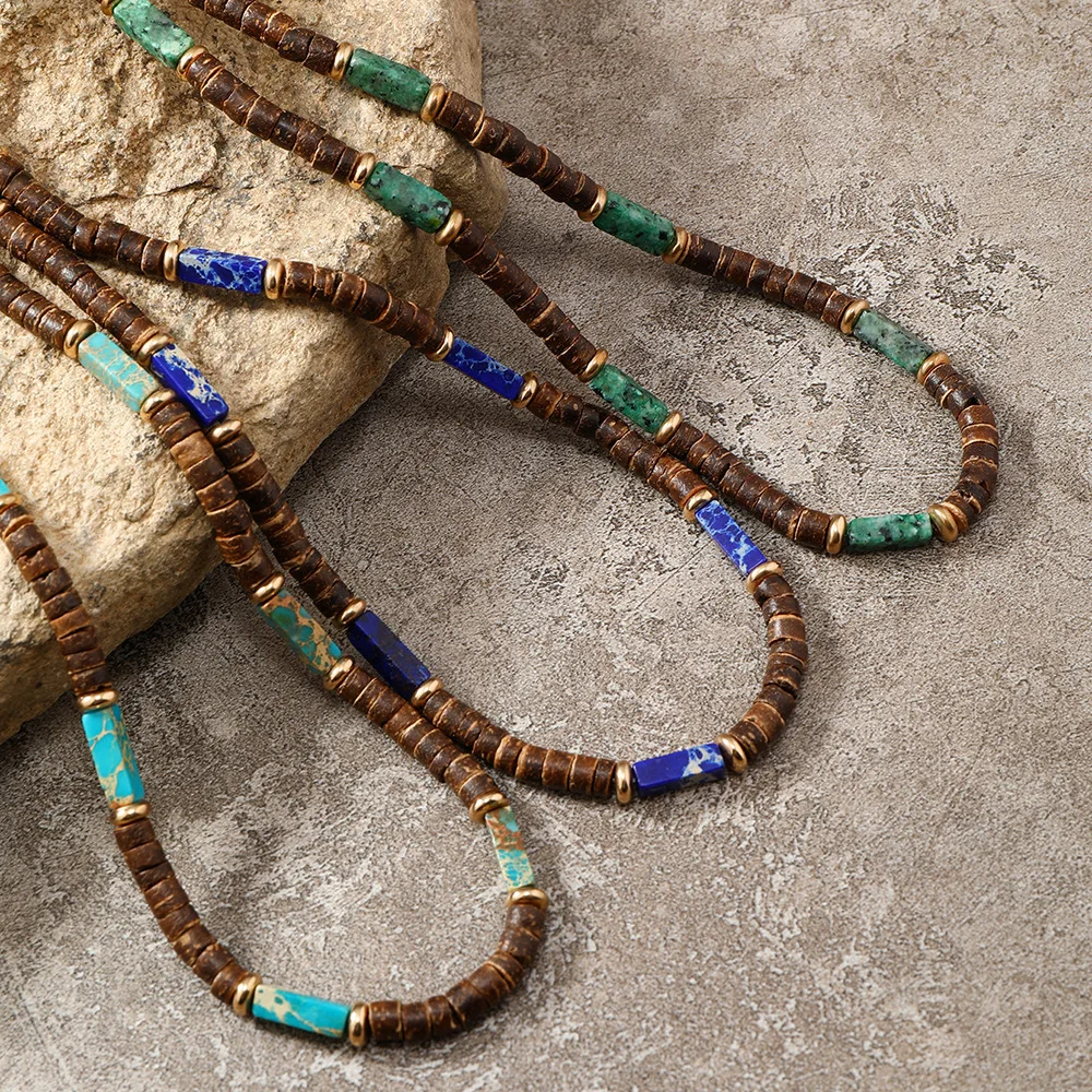 Bohemian Coconut Shell Natural Stone Necklace For Men Ethnic Vintage Hip-Hop Choker Necklace Jewelry Gifts