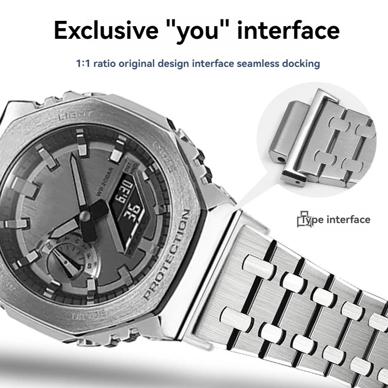 Para Casio Farmhouse Oak modificado GM2100 GM-2100 GA2100 GA2100 cadena de reloj de acero inoxidable GBM2100 pulsera de accesorios de 16mm