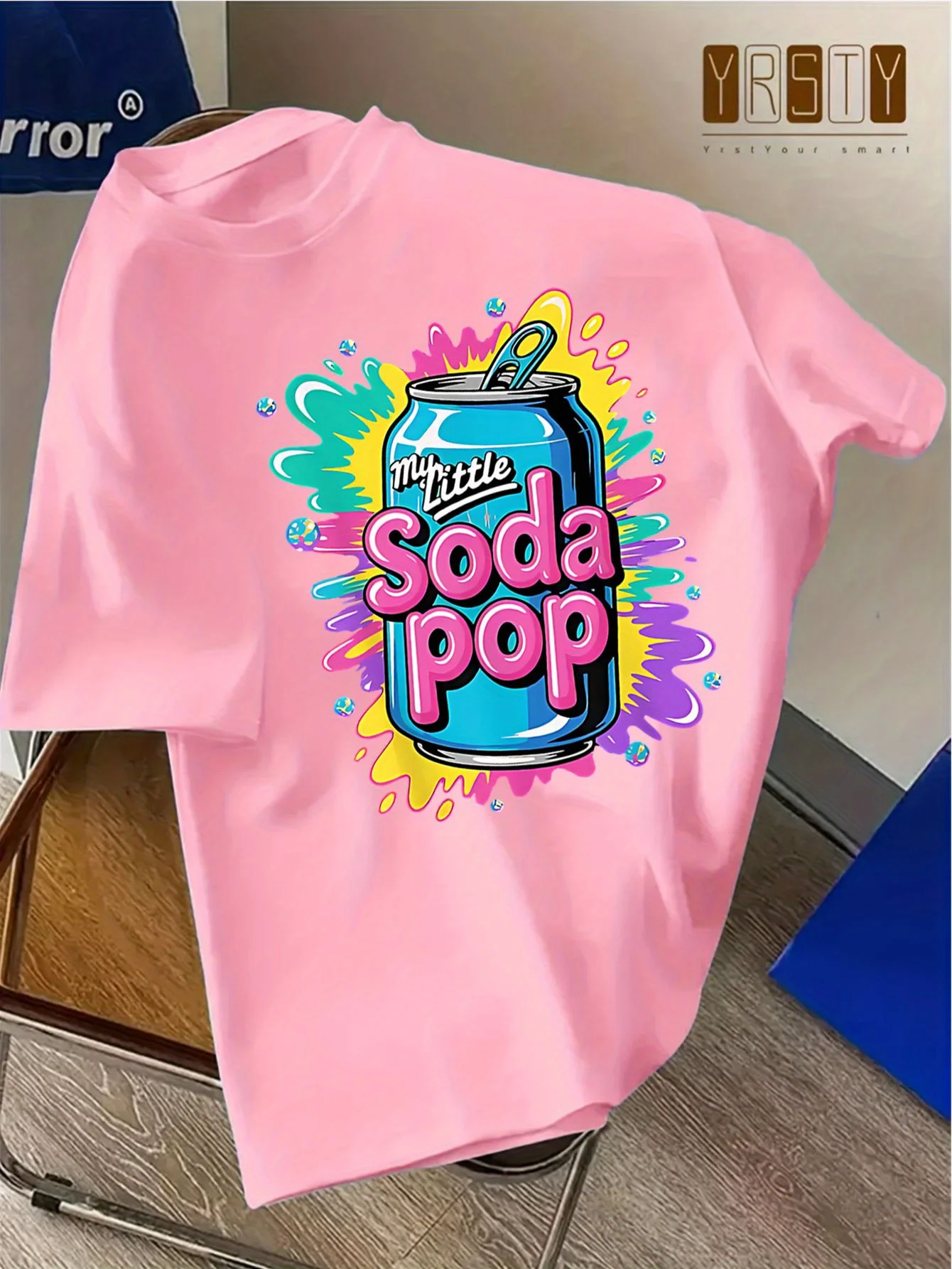 Summer Children's Round Neck Pure Cotton Short-sleeved Colorful Soda Water Bottle Print Casual T-shirt Girl Fashion Kids Clothes