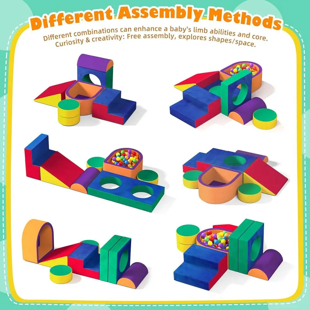 ชุดบล็อกปีนป่ายโฟมกำมะหยี่นุ่ม สำหรับเด็กอายุ 1-3 ปี เล่นในร่ม พร้อมคุณสมบัติการคลานและเลื่อน (ไม่รวมลูกบอล)