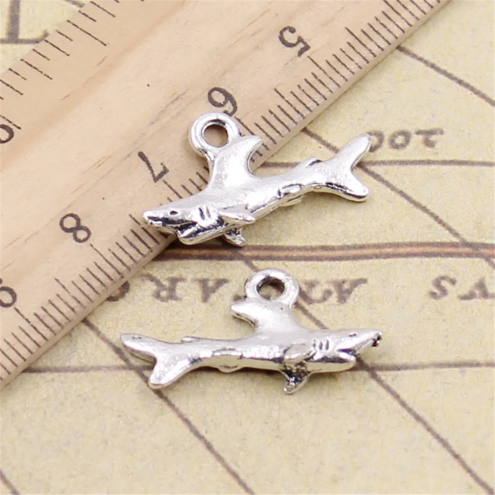 10pcs 23.5x12.5mm Shark Fish Charms, Antique Silver Color Pendants for DIY Tibetan Jewelry Making EF4008