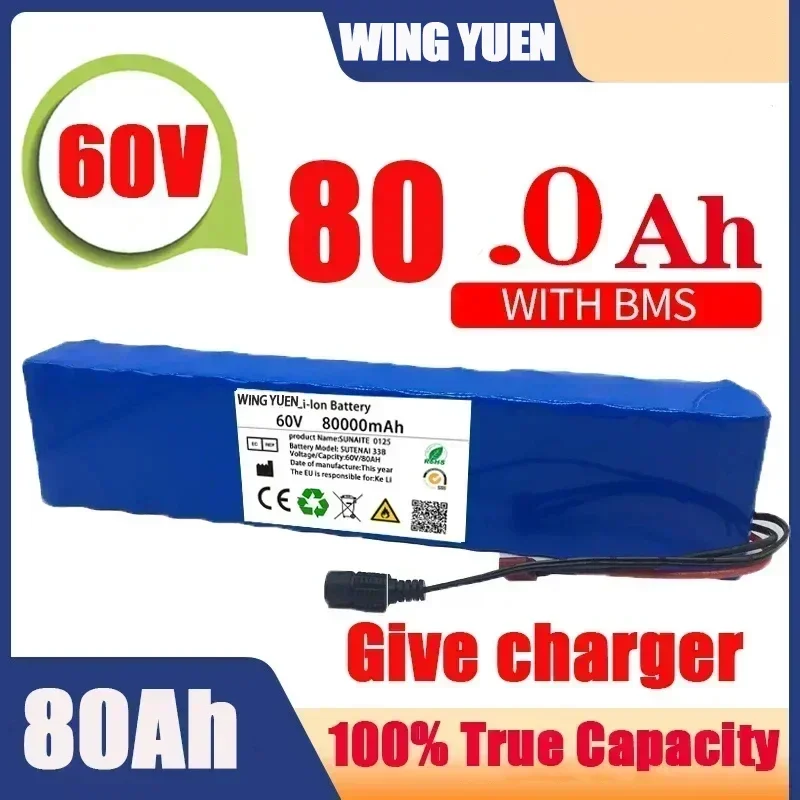 

New electric 60V 100000mAH100Ah 16S2P 18650 lithium-ion battery pack with BMS+67.2V charger