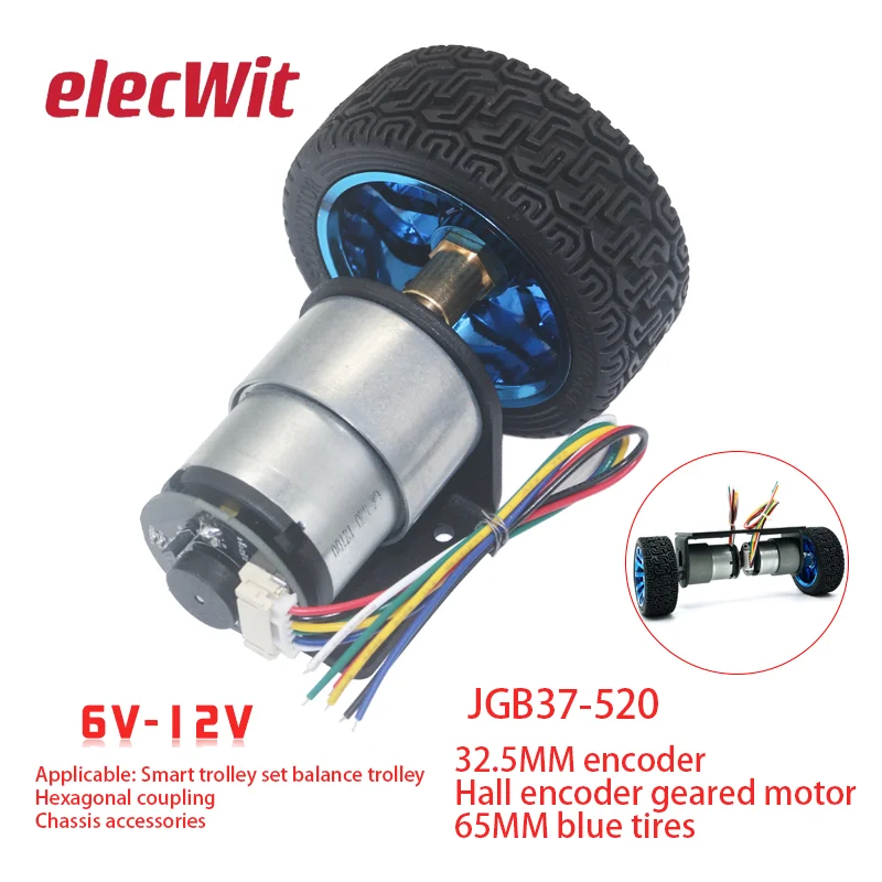 

JGB37-520 intelligent DC6V 12V Hall encoder geared motor small trolley kit speed measuring