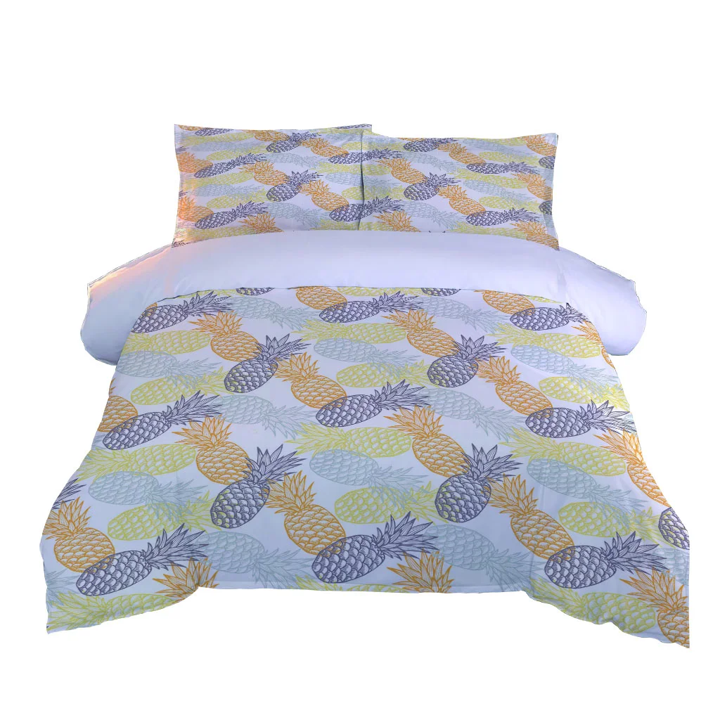 

HUANZHUANG super king duvet cover 3 Pieces Yellow Pineapple Print 3D Bedding Set with 2 Pillowcases sets with Zipper Closure