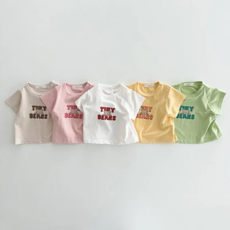 T-shirt à Manches Courtes pour Bébé Garçon et Fille, Haut Décontracté avec Lettres Imprimées, à la Mode, pour Été, 2024