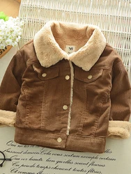 Corduroy Plush Jacket 2023 New Autumn/Winter Boys Girls Thickening Single Breasted Cotton Top Casual Fashion Warm Baby's Coat