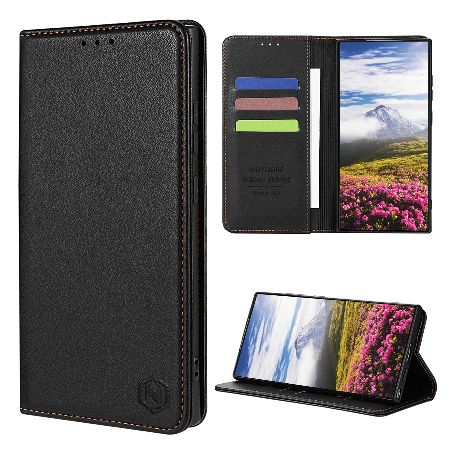 Portemonnee-vriendelijke lederen hoes met kaartsleuf en magnetische sluiting voor Samsung Galaxy S26 Ultra S25 Plus S24 FE A07 A17 A26 A36 A56