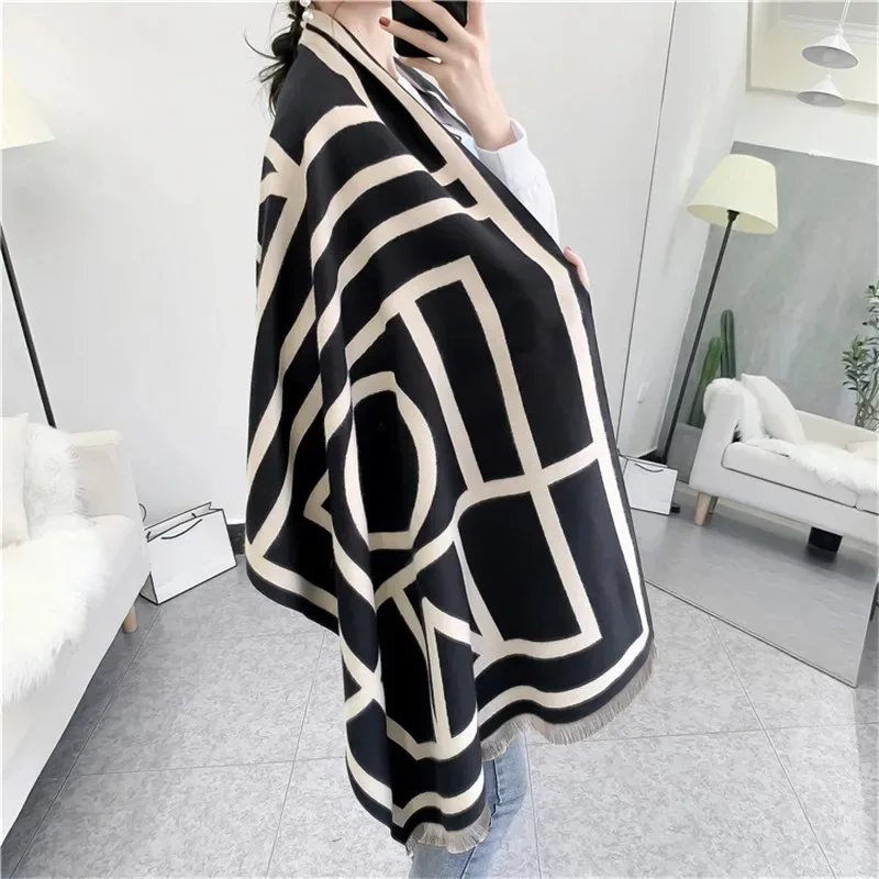 Luxury brand Winter Scarf Women Soft Cashmere Warm Pashmina Geometric Print Scarves Wraps Thick Long Shawls Bufanda Stoles Hijab