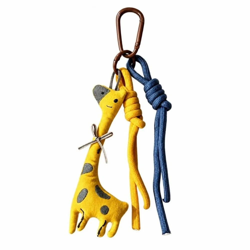 Cartoon Animal Keychain Charm Multicolor Horse Chicken Duck Lanyard Charm Cloth with Weaving Handrope Keyring Pendant