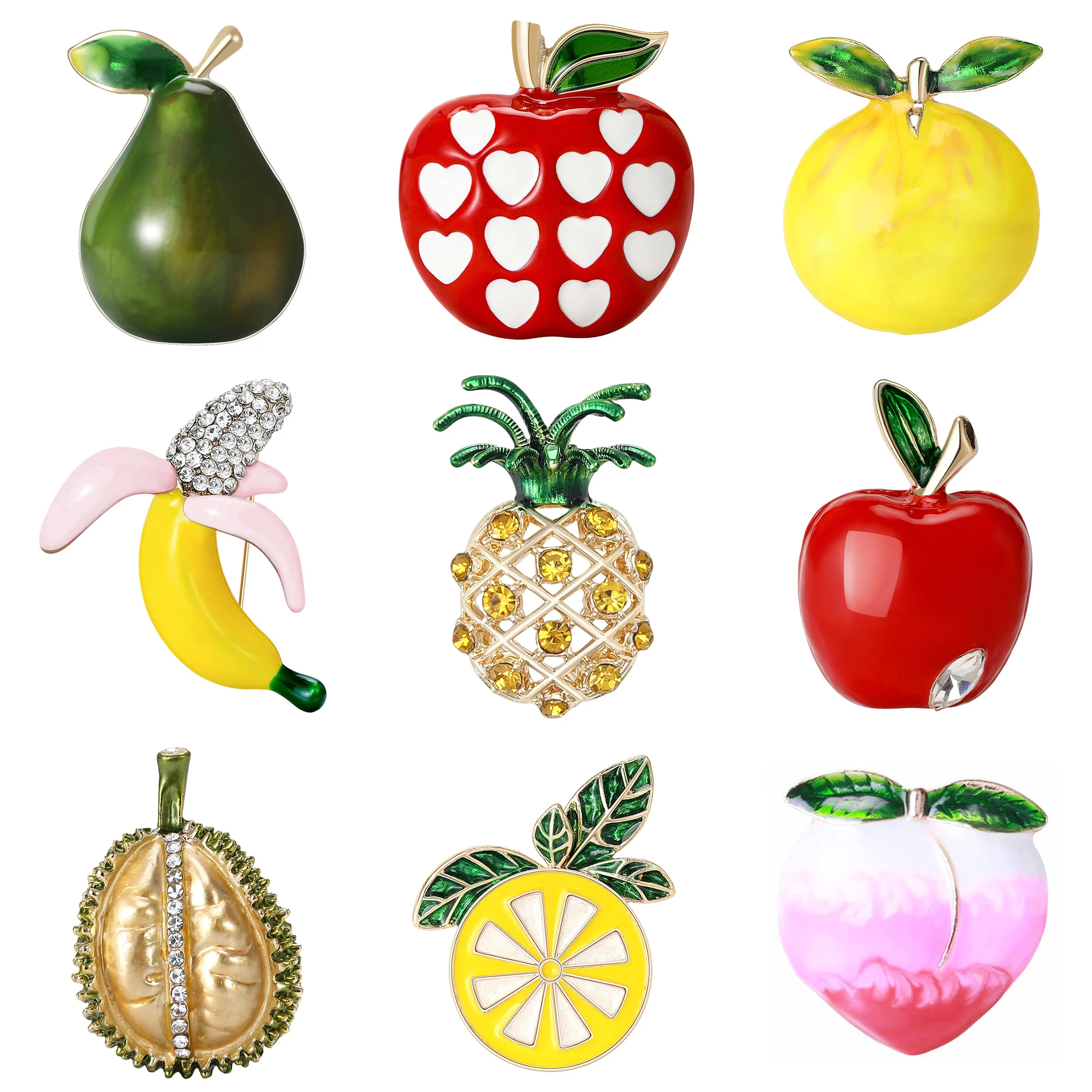 Classic Rhinestone Pineapple Apple Brooches for Women Banana Lemon Fruit Pins Office Party Friend New Gifts Jewelry Accessories