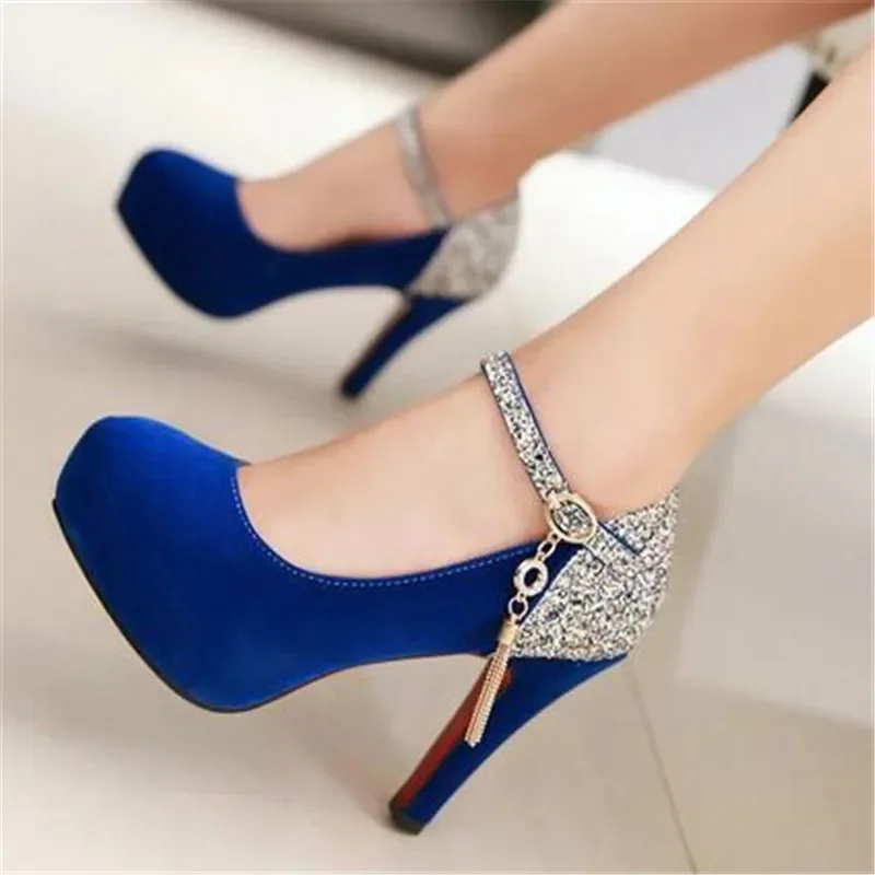 Women Bling Tassel High Heels Female Velvet Shoes Platform Bottom Pumps Ladies Evening Dress Wedding Party Shoes Big Size 41 42