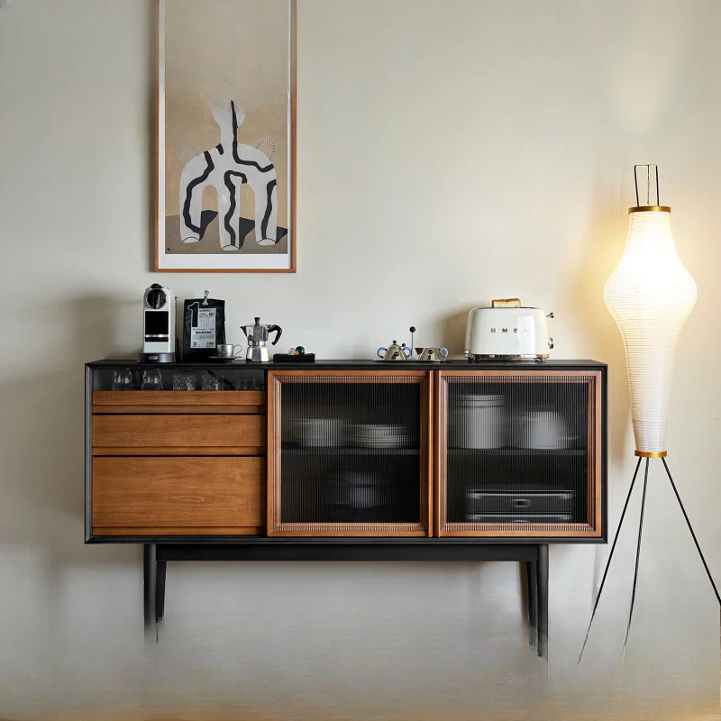 French color matching barrel cabinet | Healing solid wood side cabinet, retro storage aesthetics customized for coffee corner |