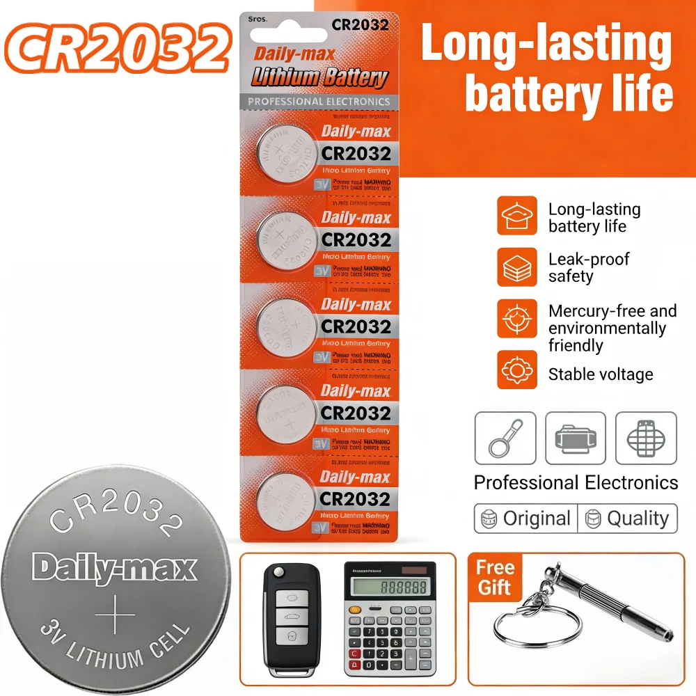 

Daily-max CR2032 3V Lithium Battery Coin Cell for AirTag,Key FOB,Calculator,Watch - Long Lasting Power - DL2032/BR2032/LM2032