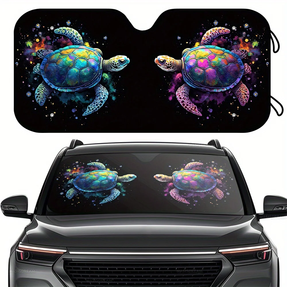 

1pc Colorful Turtles Design Sunshade For RV Windshield Front Window - 144.78cm X 69.85cm UV Protection & Heat Reduction With 4 F
