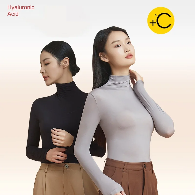 Stacked Collar High Collar Beauty Skin Top for Women High Elastic Long Sleeve Seamless Thermal Underwear Women's Base Shirt
