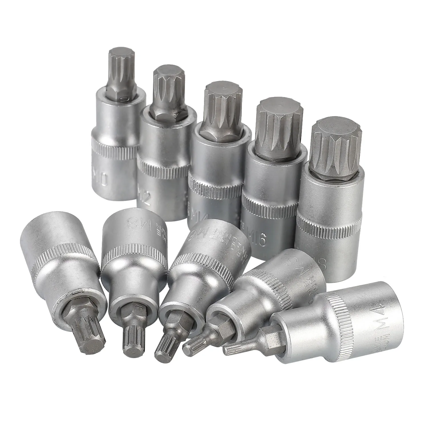 10 pièces manchons multi-dents M4-M18 chrome vanadium manchon en acier multi-taille 1/2 "tête d'entraînement jeu de douilles haute dureté/couple fort