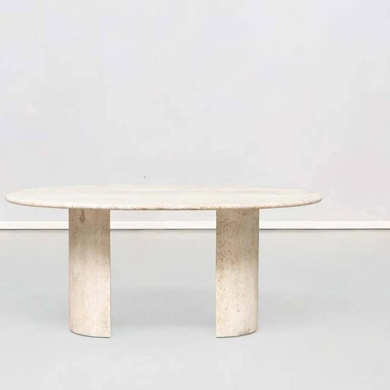 Nordic natural travertine marble oval long dining table villa model room living room simple dining table