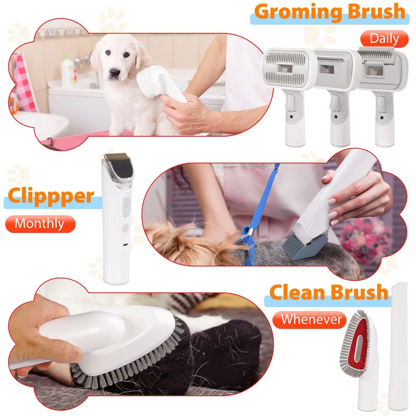 Aspirateur de toilettage pour animaux de compagnie, kit de toilettage pour chien, plus grand, tasse à poussière pour poils d'animaux, brosse pour chien, aspirateur pour poils d'animaux, capacité de 2,3 L, 4 en 1