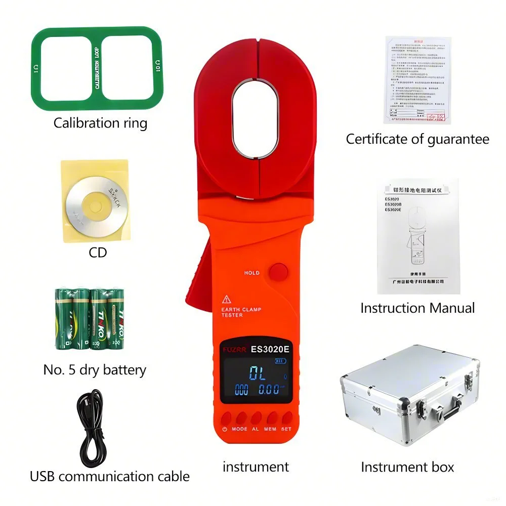 Medidor de abrazadera de resistencia de toma de tierra ES3020 ES3020B ES3020E, 500Ω/1200Ω/1500Ω, probador de corriente de fuga de voltaje CA, tecnología USB